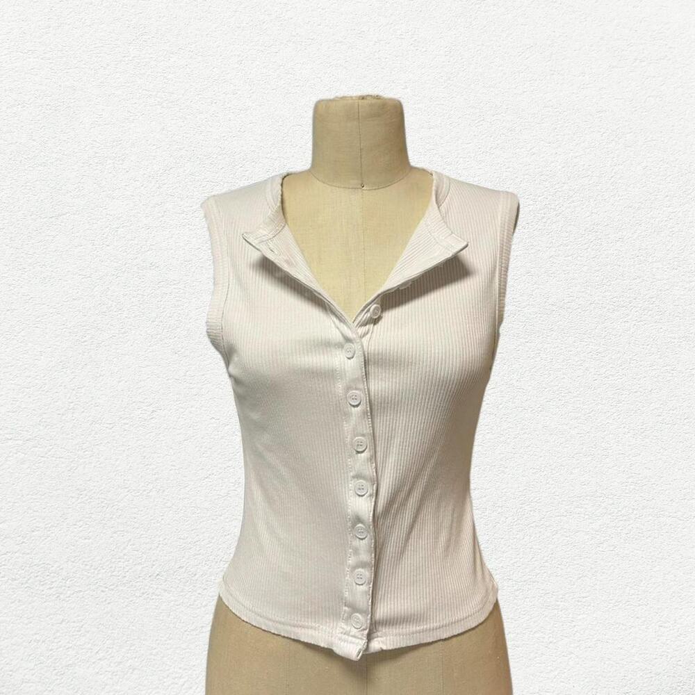 Vine & Valley Sleeveless Tank Cardigan Button Up in White